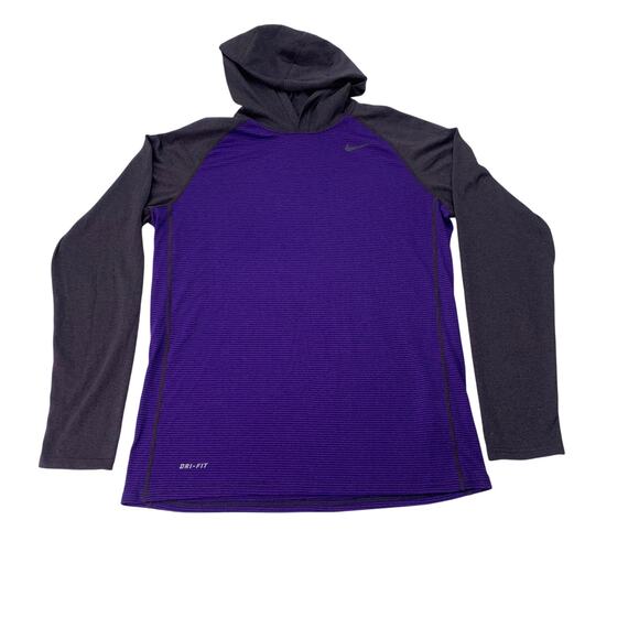 Nike Men Medium Dri-Fit  Purple Black Ribbed long Sleeve Performance Tee Shirt - Picture 1 of 8